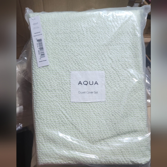NWT - AQUA Gingham Queen Green Duvet Cover Set - Picture 5 of 5